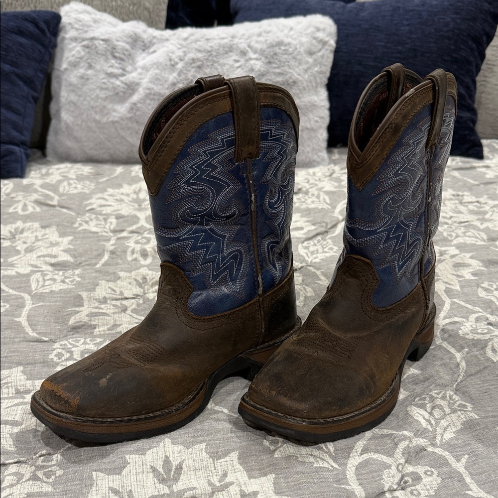 Kids Brown and Blue Western Boots